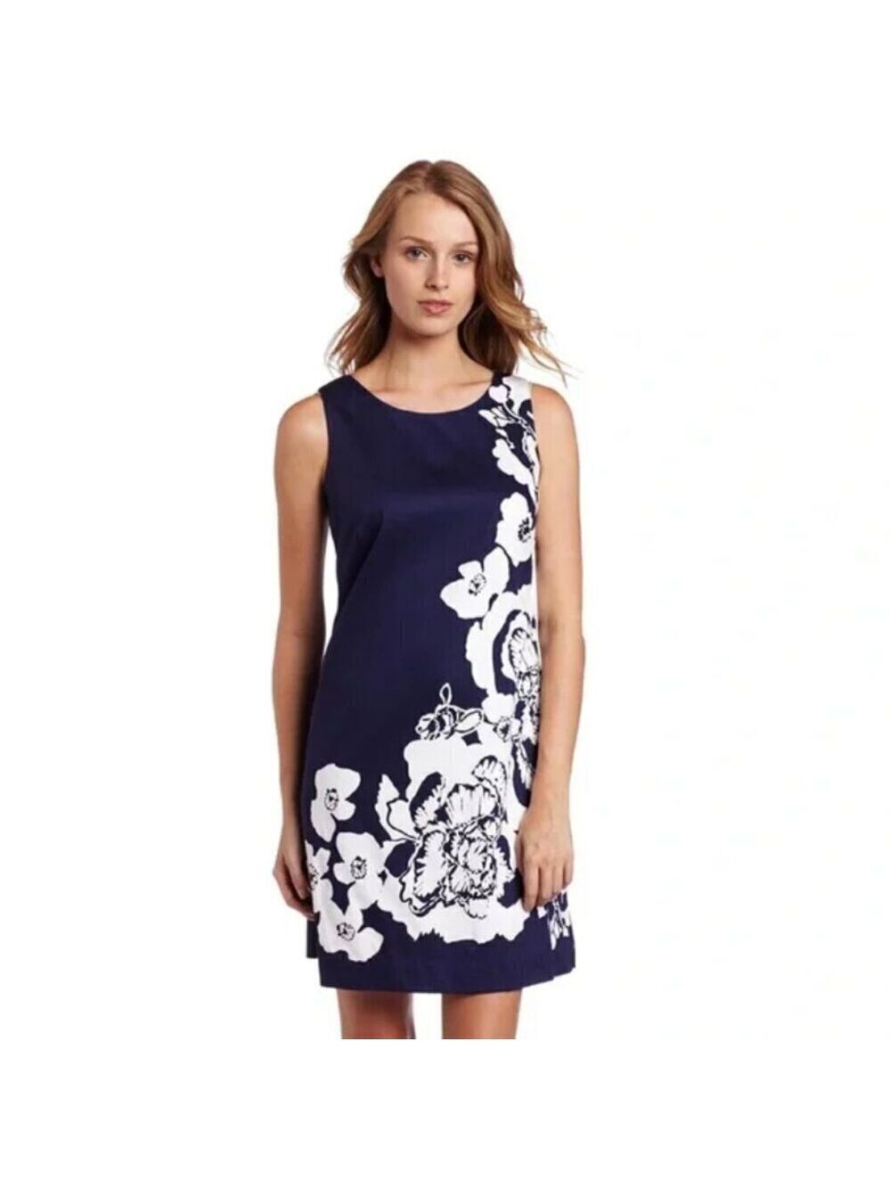 Lilly Pulitzer Navy Blue with White Floral Print Stephanie Shift Dress Size 0